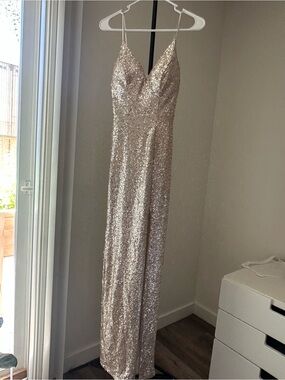 b smart dress rose gold Ladivine CC0688 Elegantly Fitted Fully Embellished Formal Gown Rose Gold / 12